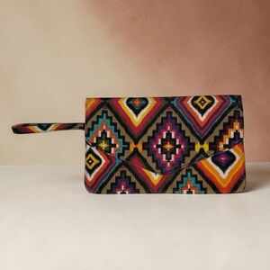 Southwest Aztec Print Wristlet Envelope Clutch Boho Colorful Festival Bag EUC